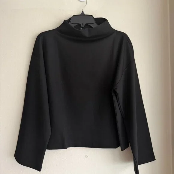 Eileen Fisher black lightweight ponte funnel neck top. Boxy fit. NWT. Size S. - Picture 2 of 7